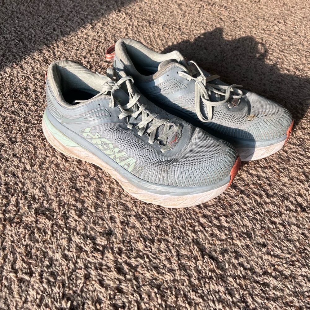 Hoka Gray and Coral Athletic Shoes
